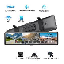 12in Touch Screen 3 Cameras Dash Cam Car Mirror Video Recorder BT WiFi DVR GPS