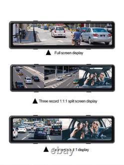 12in Touch Screen 3 Cameras Dash Cam Car Mirror Video Recorder BT WiFi DVR GPS