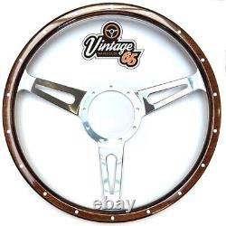 15 Steering Wheel Dark Wood Rim Semi Dished 9 hole For Vintage & Classic Cars