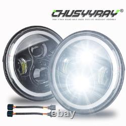 1 Pair 7 Inch Round LED Headlights For Jeep Wrangler JK LJ TJ CJ with Adapters