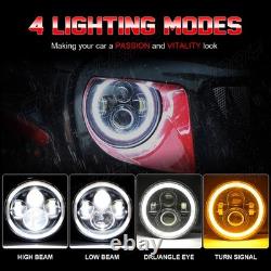 1 Pair 7 Inch Round LED Headlights For Jeep Wrangler JK LJ TJ CJ with Adapters