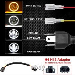 1 Pair 7 Inch Round LED Headlights For Jeep Wrangler JK LJ TJ CJ with Adapters