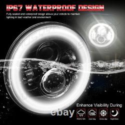 1 Pair 7 Inch Round LED Headlights For Jeep Wrangler JK LJ TJ CJ with Adapters