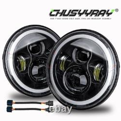 1 Pair 7 Inch Round LED Headlights For Jeep Wrangler JK LJ TJ CJ with Adapters
