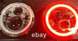 1pr JTX Chrome 7 LED Headlights Red and WHITE Land Rover Series 1 2 2A 3