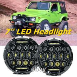 2X 7'' 300W Round LED Headlight Hi-Lo Beam Lights Bulb For Jeep Wrangler JK TJ