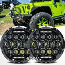 2X 7'' 300W Round LED Headlight Hi-Lo Beam Lights Bulb For Jeep Wrangler JK TJ