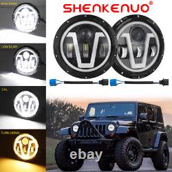 2x 7Inch Round LED Headlights Halo Angle Eyes For Jeep Wrangler JK LJ 1997-2018