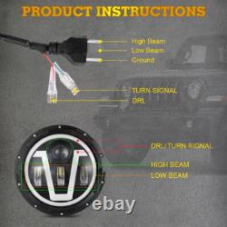 2x 7Inch Round LED Headlights Halo Angle Eyes For Jeep Wrangler JK LJ 1997-2018