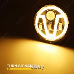 2x 7Inch Round LED Headlights Halo Angle Eyes For Jeep Wrangler JK LJ 1997-2018