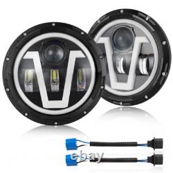 2x 7Inch Round LED Headlights Halo Angle Eyes For Jeep Wrangler JK LJ 1997-2018