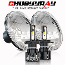 2x 7'' Inch LED Headlights Halo DRL Hi/Low Beam For Land Rover Defender TD4 TD5