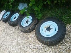 4 x Land Rover Series Steel Wheels with good tread 7.50 x 16 Tyres