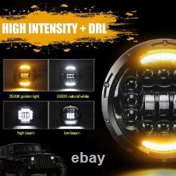 7 Inch LED HEADLIGHT PAIR For Land Rover Defender DOT SAE E Approved CHROME 734C