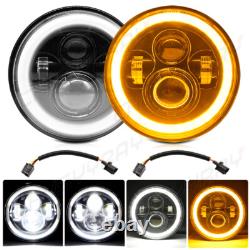 Black 7 Led Halo Headlights E Marked Rhd For Land Rover Defender 110 90
