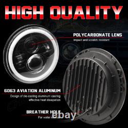 Black 7 Led Halo Headlights E Marked Rhd For Land Rover Defender 110 90