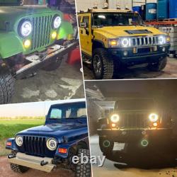 Black 7 Led Halo Headlights E Marked Rhd For Land Rover Defender 110 90
