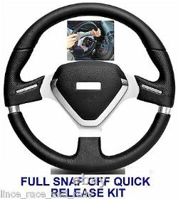 Black Steering Wheel And Snap Off Boss Kit For 36 Spline Land Rover Defender New