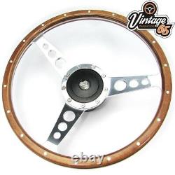 Classic Car 13 Riveted Light Wood Split Rim 3 Spoke Steering Wheel & Boss Kit