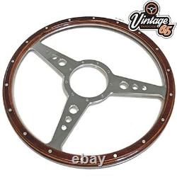 Classic Car 14 Flat 9 hole Vintage Style Riveted Light Wood Rim Steering Wheel