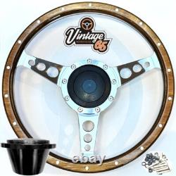 Classic Car 14 Riveted Wood Rim Split Rim 3 Spoke Steering Wheel & Boss Kit