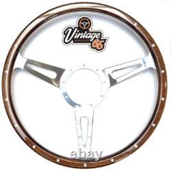 Classic Car Steering Wheel & Boss Kit 15 Riveted Wood Rim Semi Dished