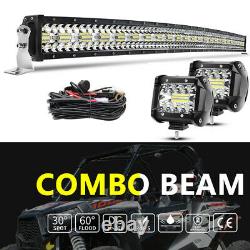 Curved 52INCH 3000W LED Light Bar Combo /w 4 48W Flood Spot Roof Driving Truck