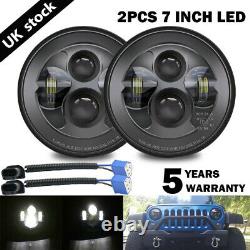 Dot Approved Pair 7 Round LED Headlights Hi/Lo Beam For Jeep Wrangler JK TJ CJ