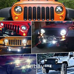 Dot Approved Pair 7 Round LED Headlights Hi/Lo Beam For Jeep Wrangler JK TJ CJ