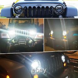 Dot Approved Pair 7 Round LED Headlights Hi/Lo Beam For Jeep Wrangler JK TJ CJ