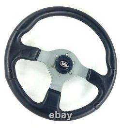 Genuine Momo Fighter 350mm black leather steering wheel. Land Rover centre. 7A