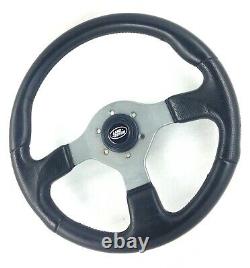 Genuine Momo Fighter 350mm black leather steering wheel. Land Rover centre. 7A