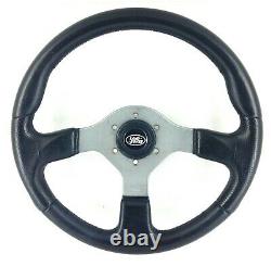 Genuine Momo Fighter 350mm black leather steering wheel. Land Rover centre. 7A