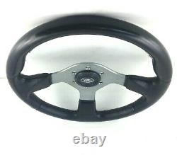 Genuine Momo Fighter 350mm black leather steering wheel. Land Rover centre. 7A