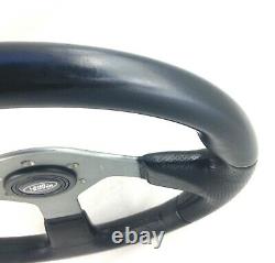 Genuine Momo Fighter 350mm black leather steering wheel. Land Rover centre. 7A