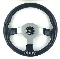 Genuine Momo Fighter 350mm black leather steering wheel. Land Rover centre. 7A