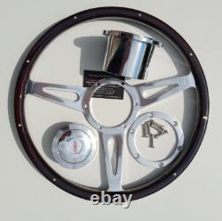 Land Rover Series 3, Steering Wheel, Dark Wood Riveted, Polished Boss + Spokes