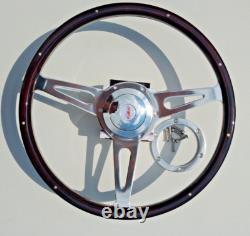 Land Rover Series 3, Steering Wheel, Dark Wood Riveted, Polished Boss + Spokes