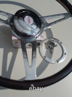 Land Rover Series 3, Steering Wheel, Dark Wood Riveted, Polished Boss + Spokes