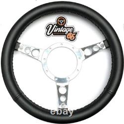 Leather Steering Wheel 13 Classic Vintage Kit Car Semi Dished 9 Hole + Fittings