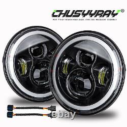 Pair 7 Inch Halo Angel Eyes LED DRL Headlights & Adapter For Land Rover Defender
