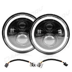 Pair 7 Inch Halo Angel Eyes LED DRL Headlights & Adapter For Land Rover Defender
