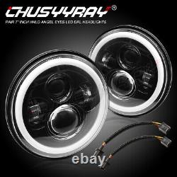 Pair 7 Inch Round LED Headlights Hi/Lo Beam For Jeep JK Land Rover Defender 90