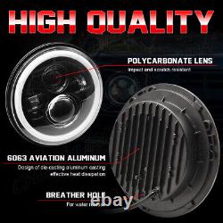 Pair 7 Inch Round LED Headlights Hi/Lo Beam For Jeep JK Land Rover Defender 90