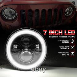 Pair 7 Inch Round LED Headlights Hi/Lo Beam For Jeep JK Land Rover Defender 90