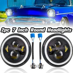 Pair 7 Led Black Halo Headlights High Low White/amber Drl Dot E Marked Uk Eu Us