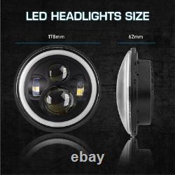 Pair 7 Led Black Halo Headlights High Low White/amber Drl Dot E Marked Uk Eu Us