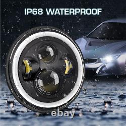 Pair 7 Led Black Halo Headlights High Low White/amber Drl Dot E Marked Uk Eu Us