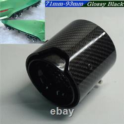 Pair Universal Carbon Fiber 71-93mm Car SUV Exhaust Pipe Tips Glossy Black