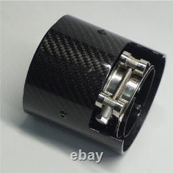 Pair Universal Carbon Fiber 71-93mm Car SUV Exhaust Pipe Tips Glossy Black